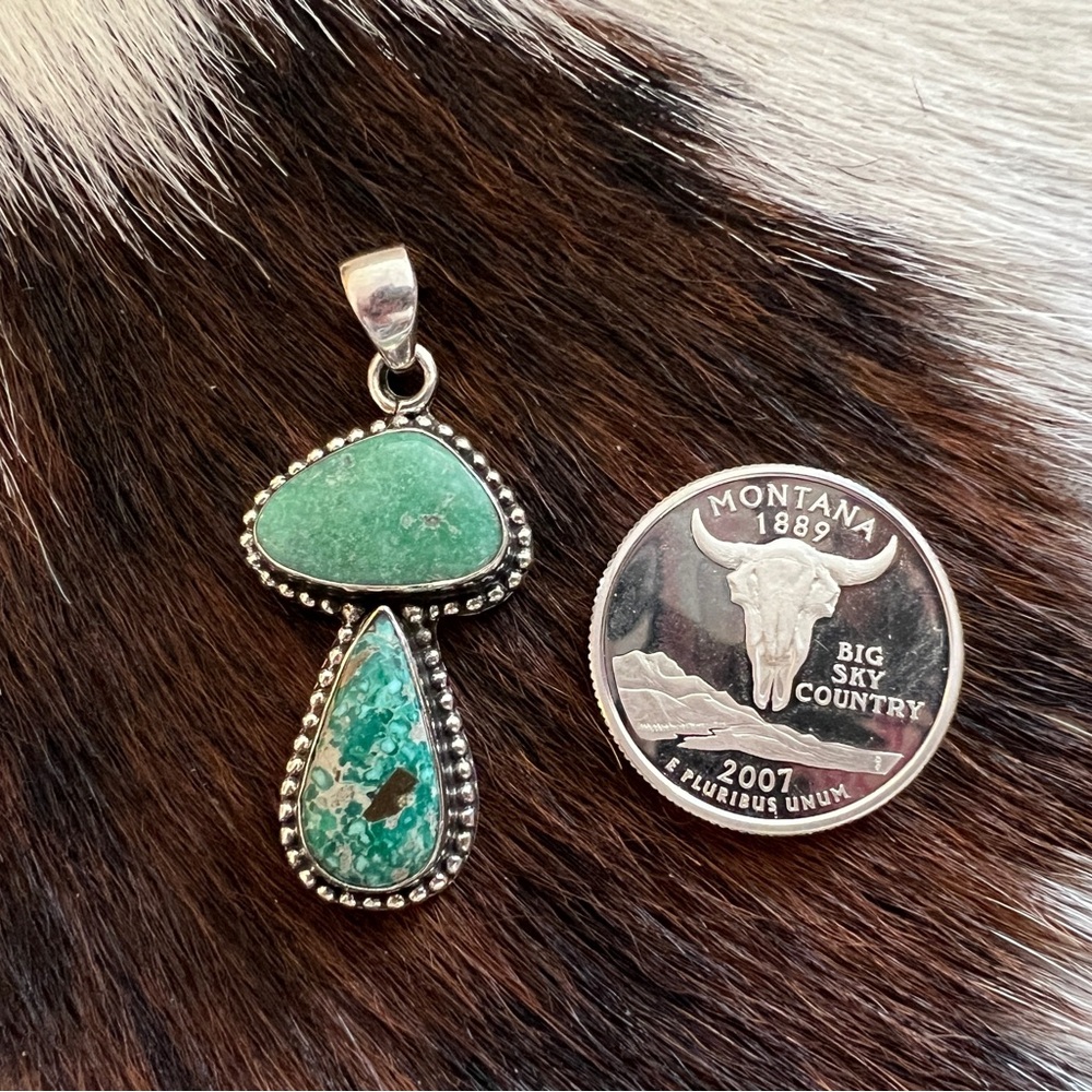 ❤️ White Water Turquoise Sterling Navajo 2 Stone Pendant 1.69” L - 6.2 Gram - Picture 4 of 12